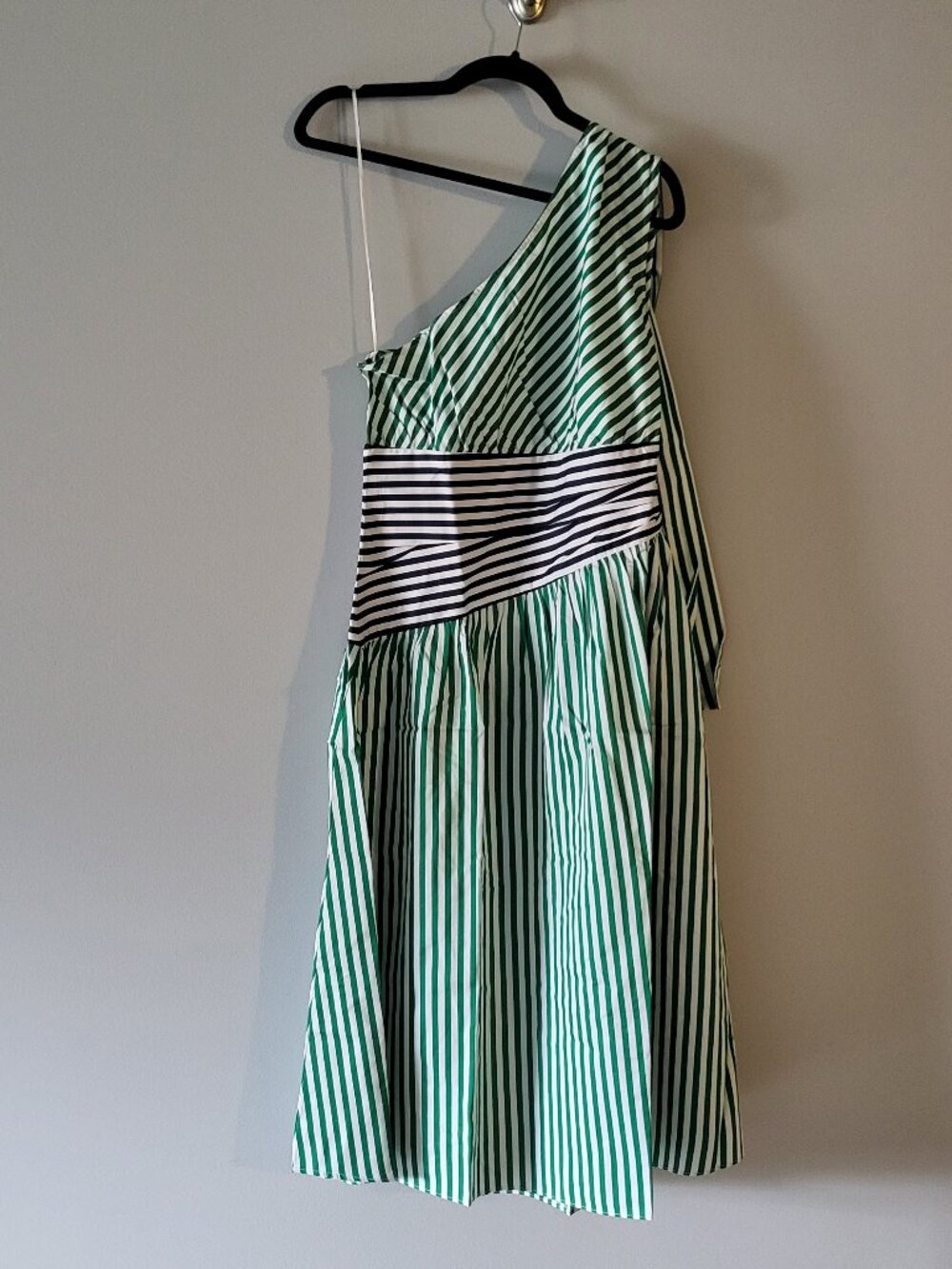 French Connection Alexis Cotton One-Shoulder Striped Dress Size 10 - Picture 6 of 8